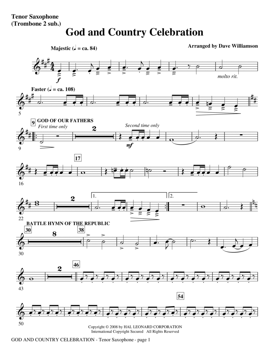 God And Country Celebration (Medley) - Bass Clarinet (sub. Tbn 3) Choir scores gallery preview page 1