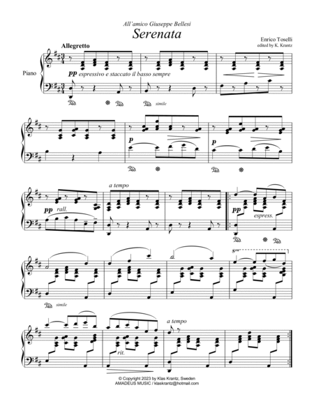 Serenata Rimpianto Op. 6 for piano solo (transposed to D major) image number null