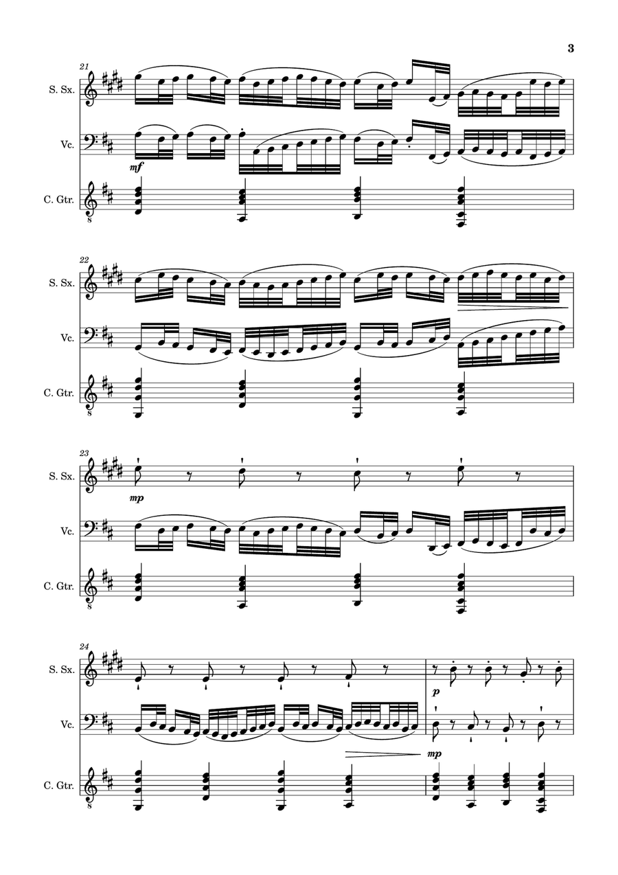 Canon in D Major, P.37; T.337. S. Sax, Cello, and Guitar. Score and Parts. Chamber Music scores gallery preview page 3