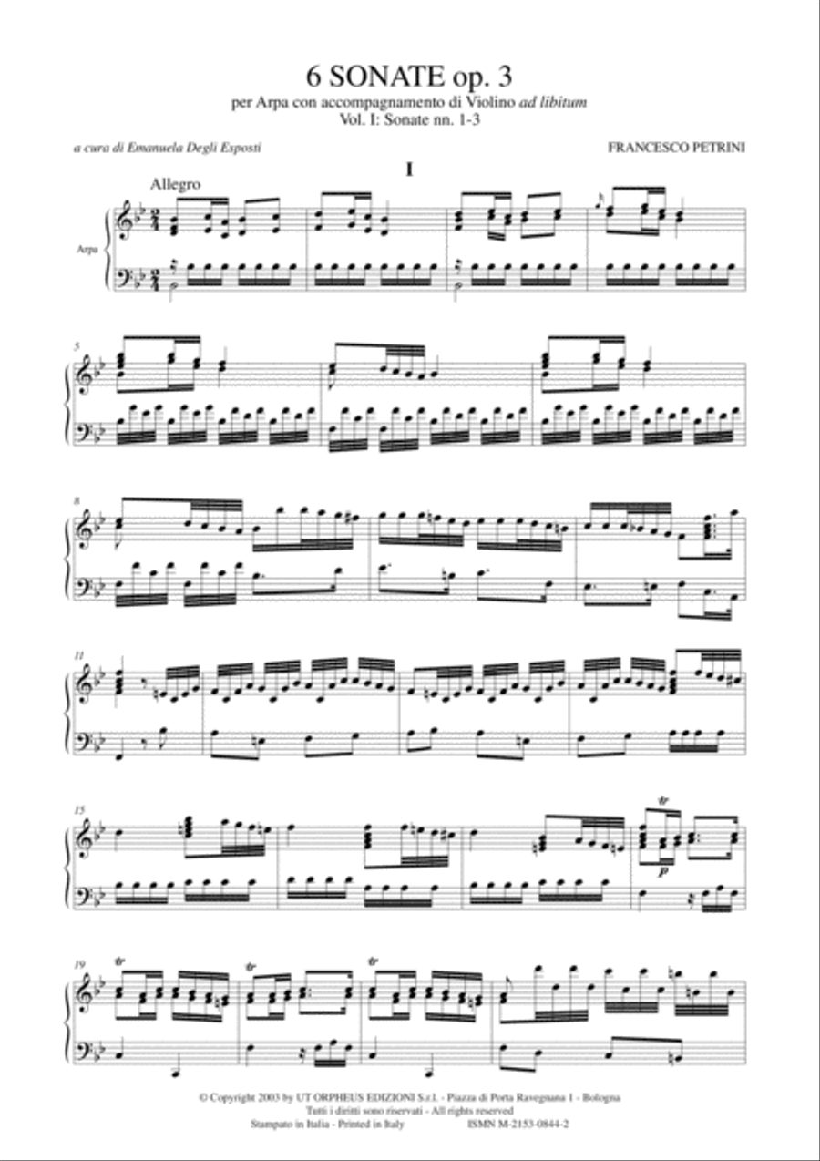 6 Sonatas Op. 3 for Harp with Violin ad libitum - Vol. 1: Sonatas Nos. 1-3
