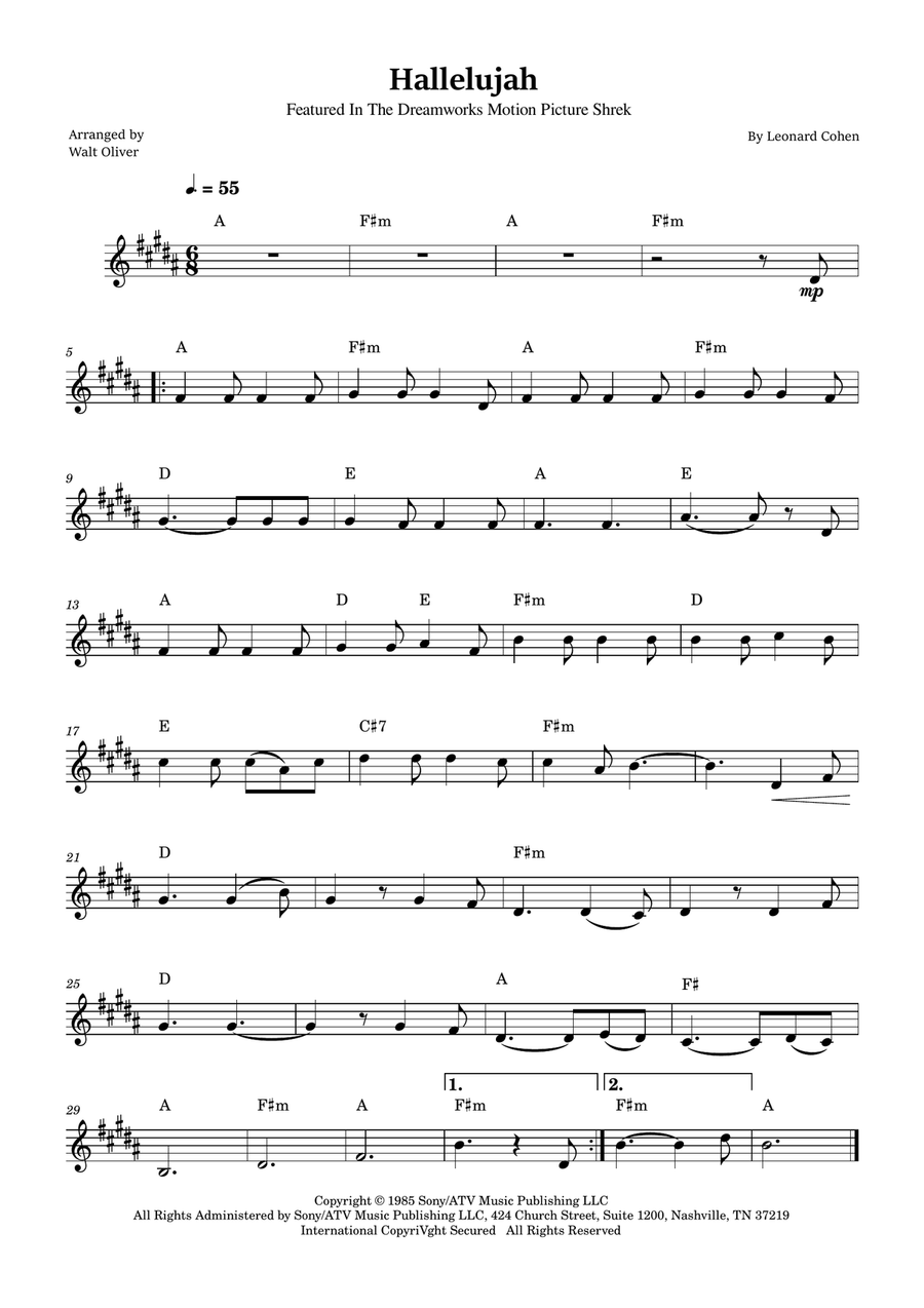 Hallelujah B-Flat Trumpet scores gallery preview page 1