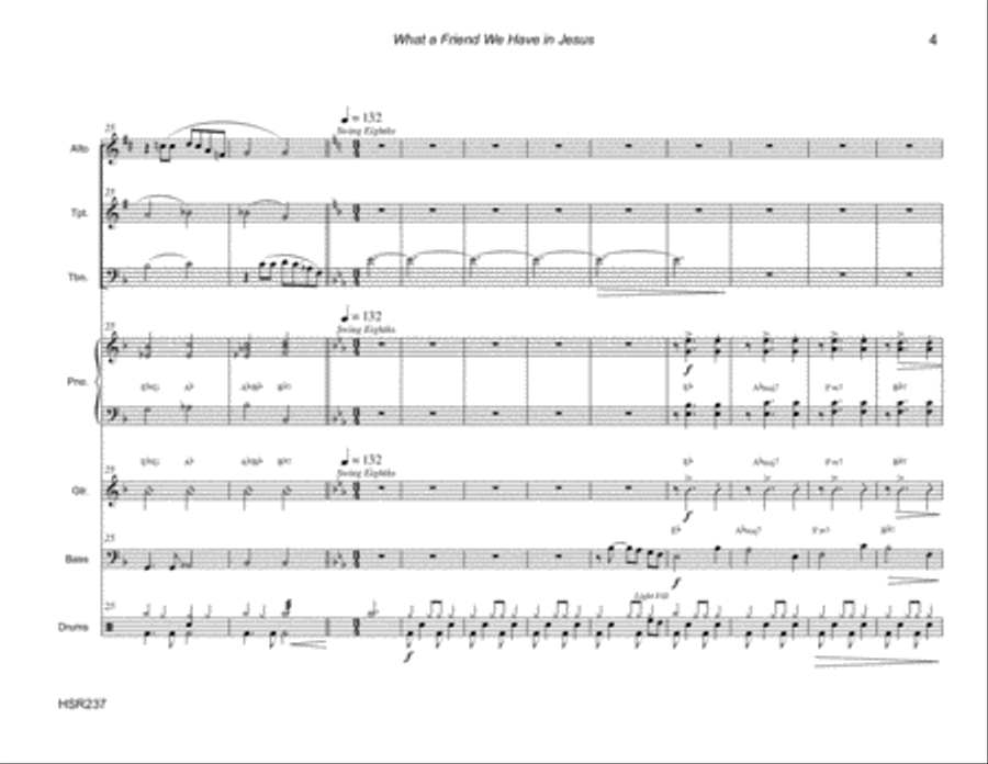 WHAT A FRIEND WE HAVE IN JESUS - ALTO SAX, TRUMPET & TROMBONE with Rhythm (Swing) Large Ensemble scores gallery preview page 4