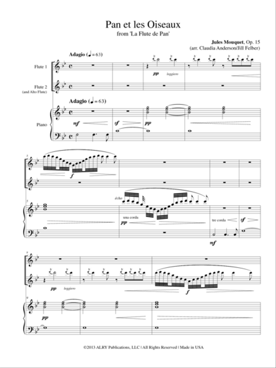 Pan et les Oiseaux from 'La Flute de Pan' for Two Flutes and Piano Flute Duet scores gallery preview page 2