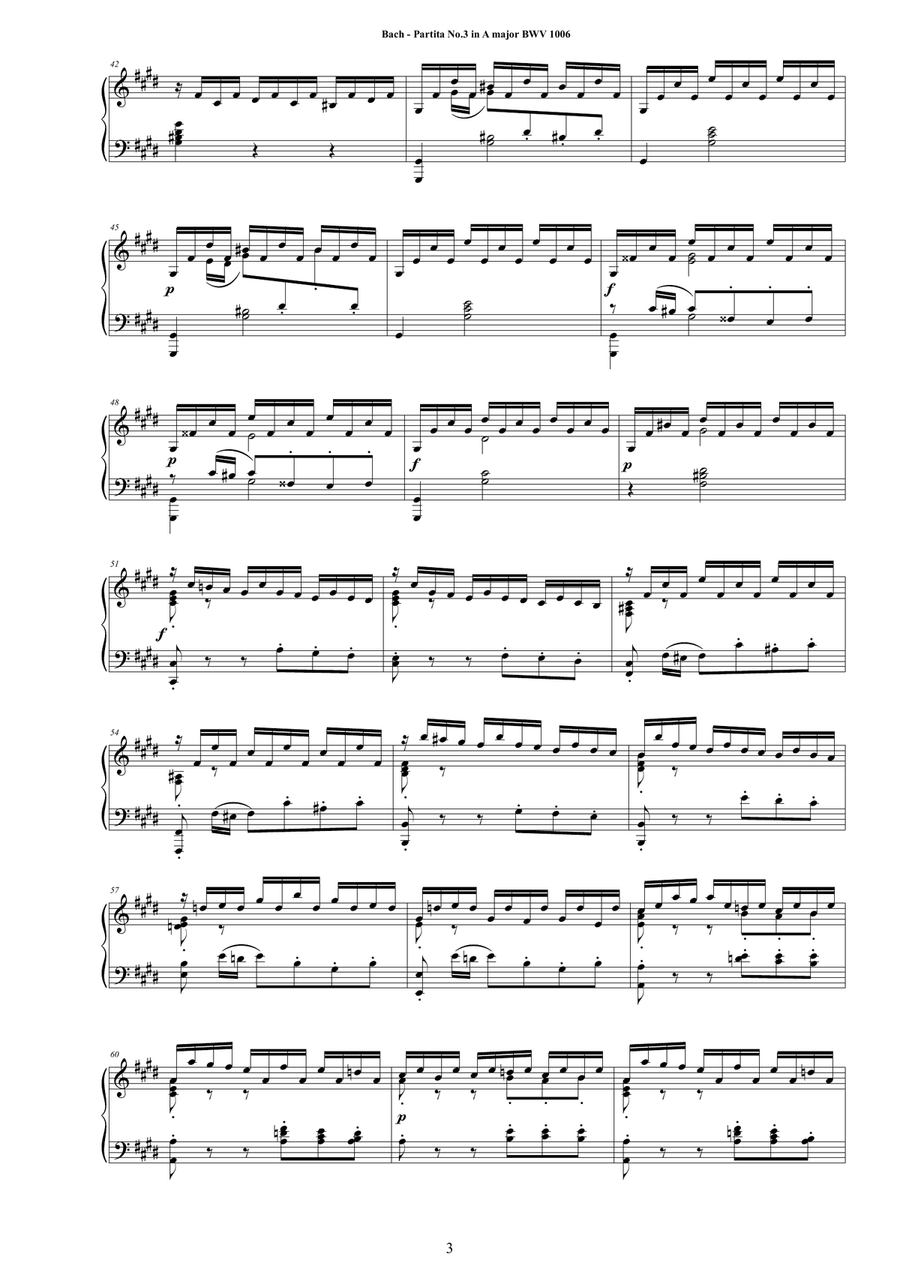 Bach - Partita No.3 in E major BWV 1006 for Harpsichord or Piano Harpsichord scores gallery preview page 3