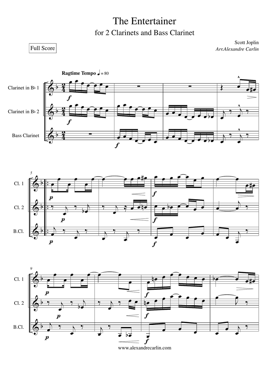 The entertainer by Scott Joplin - Arranged for Clarinet Trio or Ensemble Clarinet Trio scores gallery preview page 3