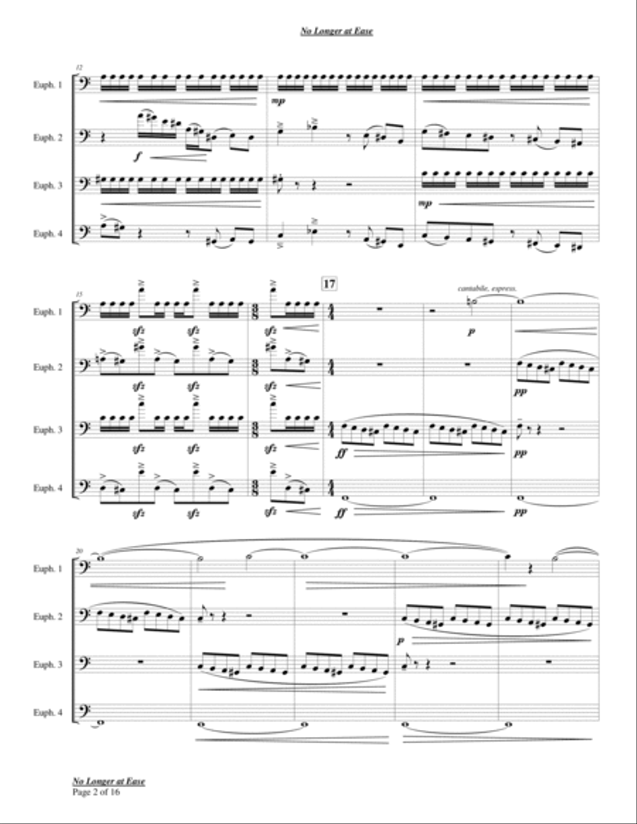 No Longer At Ease for Euphonium Quartet Brass Quartet scores gallery preview page 4