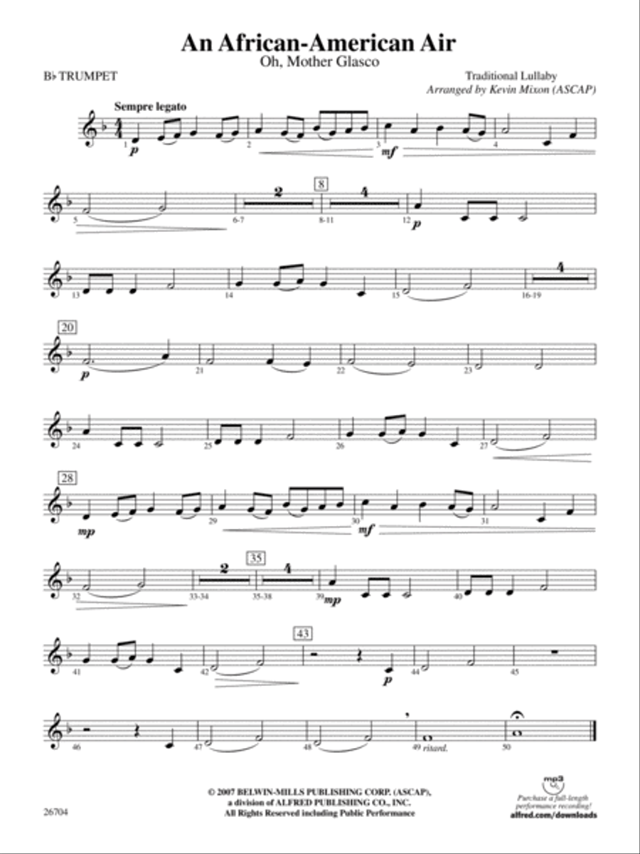 An African-American Air: 1st B-flat Trumpet Concert Band scores gallery preview page 1