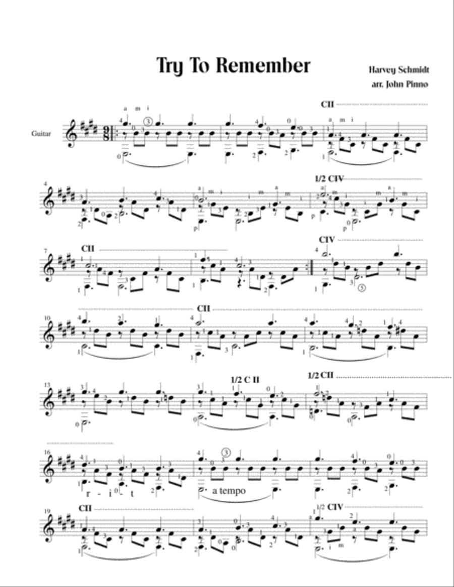 Try To Remember (solo classical guitar) Acoustic Guitar scores gallery preview page 1