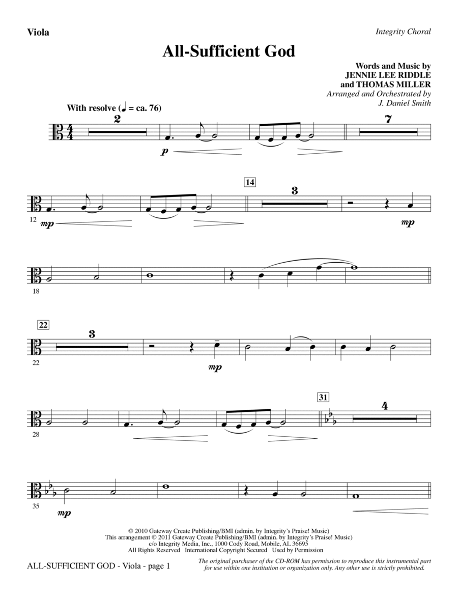 All-Sufficient God - Viola Choir scores gallery preview page 1