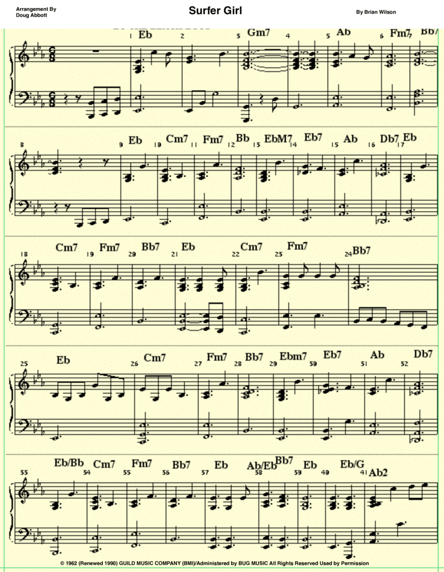 Surfer Girl Surfer Girl Piano, Vocal, Guitar scores gallery preview page 1