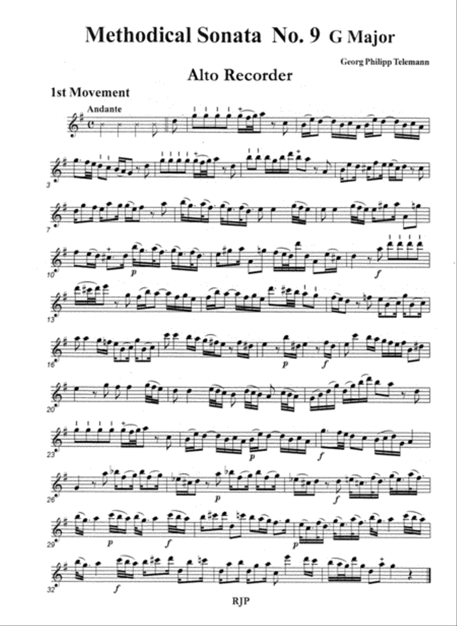 Methodical Sonata No. 9 in G major Alto Recorder scores gallery preview page 2