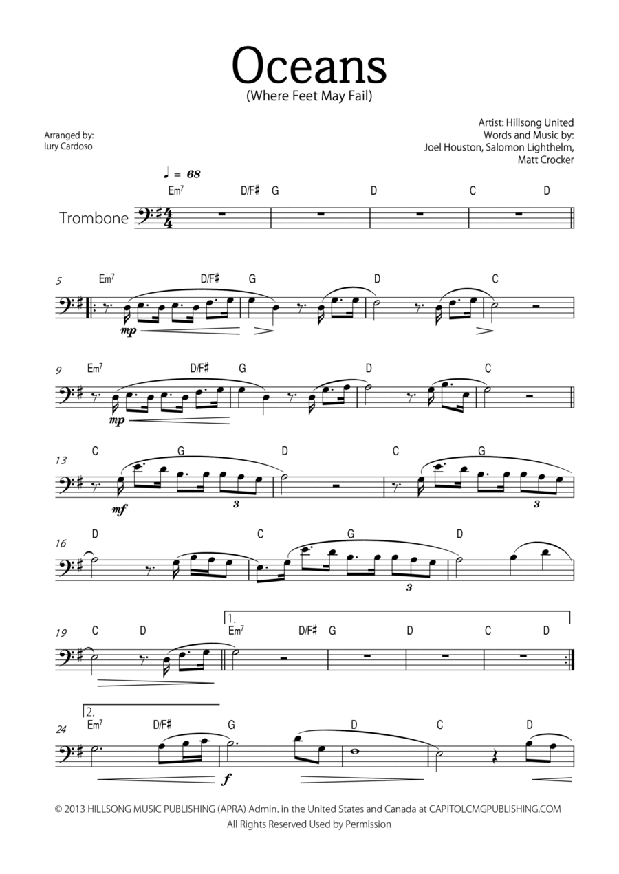Oceans (Where Feet May Fail) Trombone Solo scores gallery preview page 1