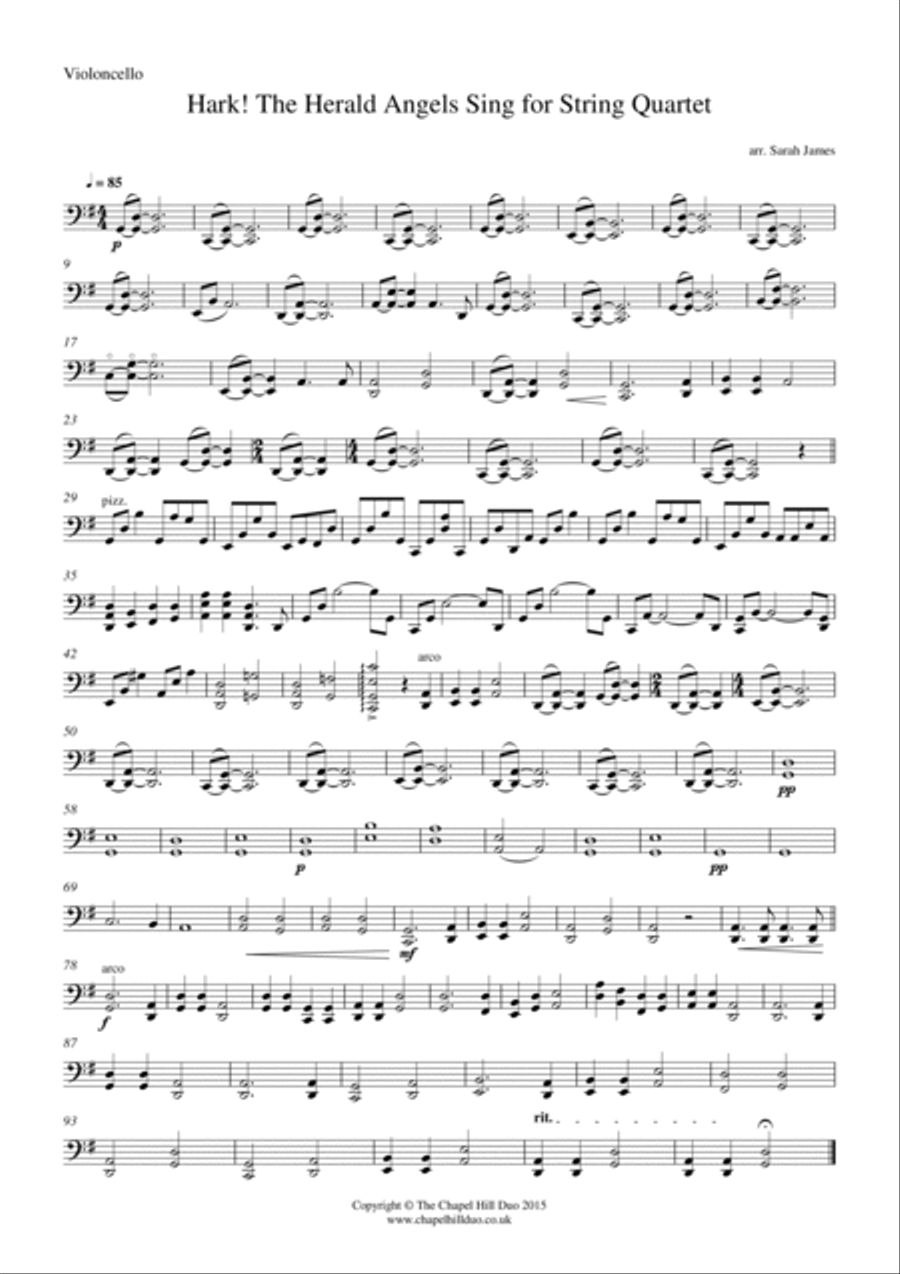Hark! The Herald Angels Sing for String Quartet - Full Length Arrangement by the Chapel Hill Duo String Quartet scores gallery preview page 5