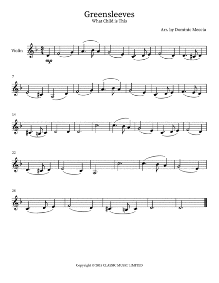 Greensleeves Greensleeves Violin Solo scores gallery preview page 1