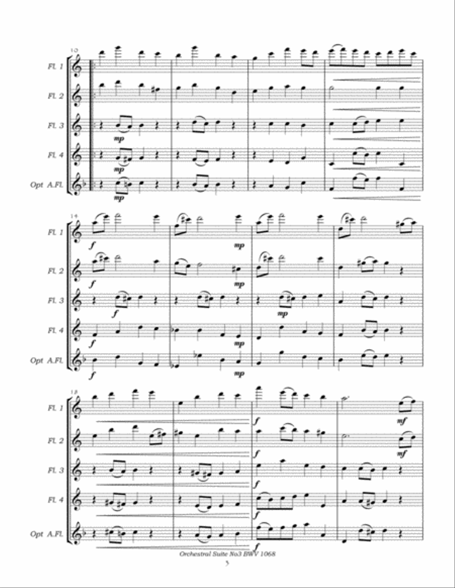 Bouree and Gigue from Orchestral Suite No3 BWV1068 for Flute Quartet Flute Quartet scores gallery preview page 6