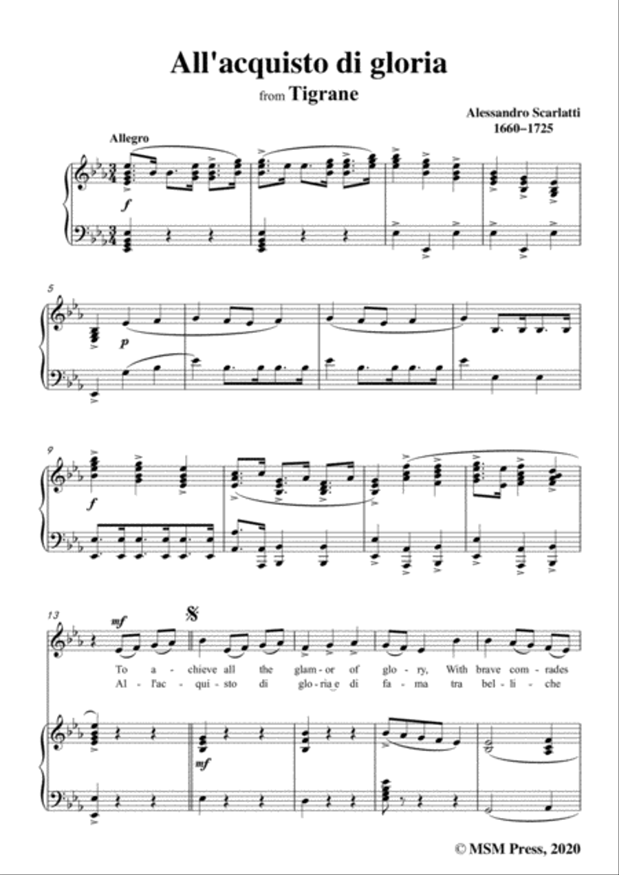 Scarlatti-All'acquisto di gloria,in E flat Major,for Voice and Piano Voice Solo scores gallery preview page 3