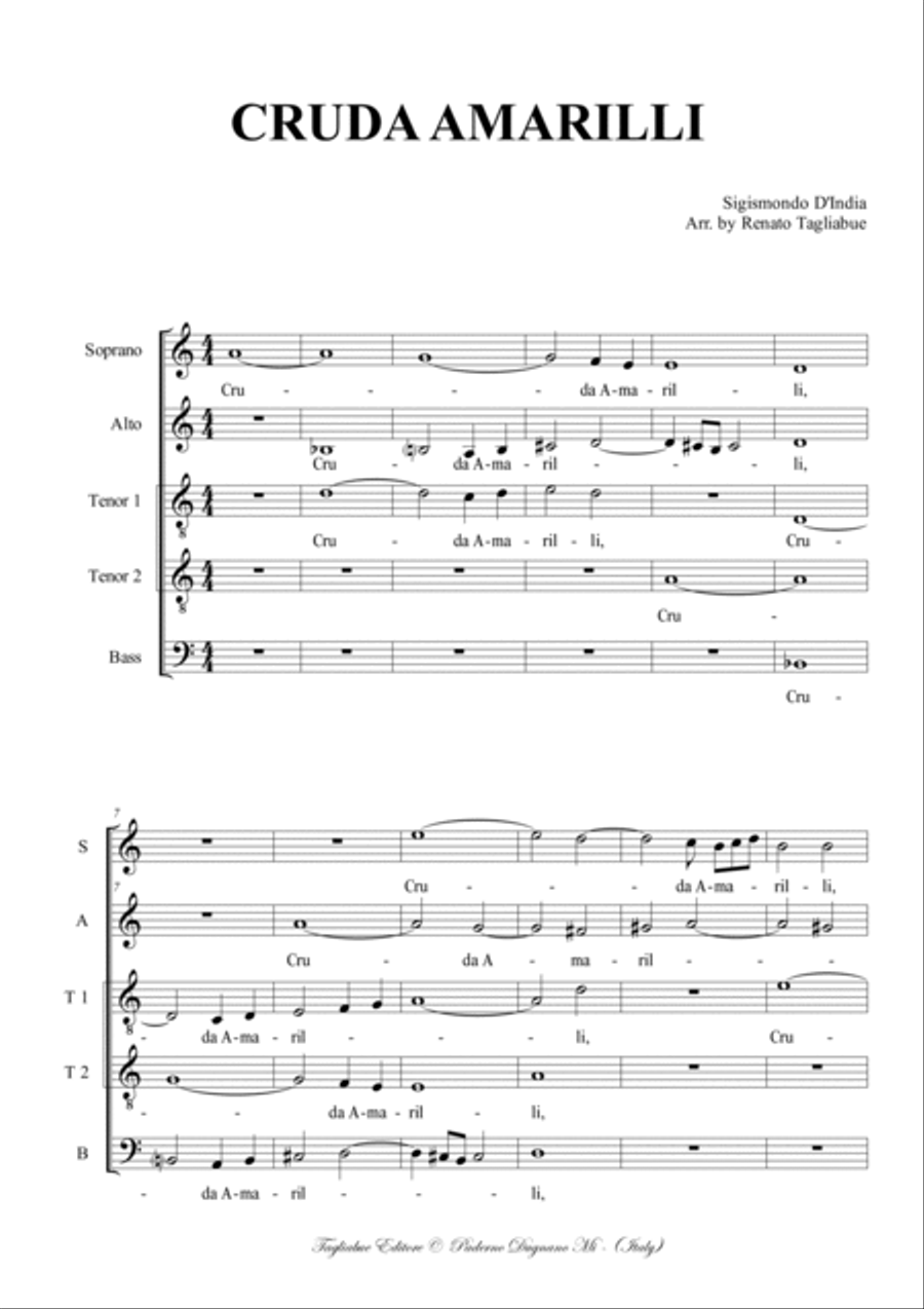 CRUDA AMARILLI - Sigismondo d'India - Arr. for SATTB Choir SATTB scores gallery preview page 2