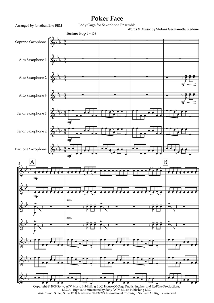 Poker Face Woodwind Ensemble scores gallery preview page 1
