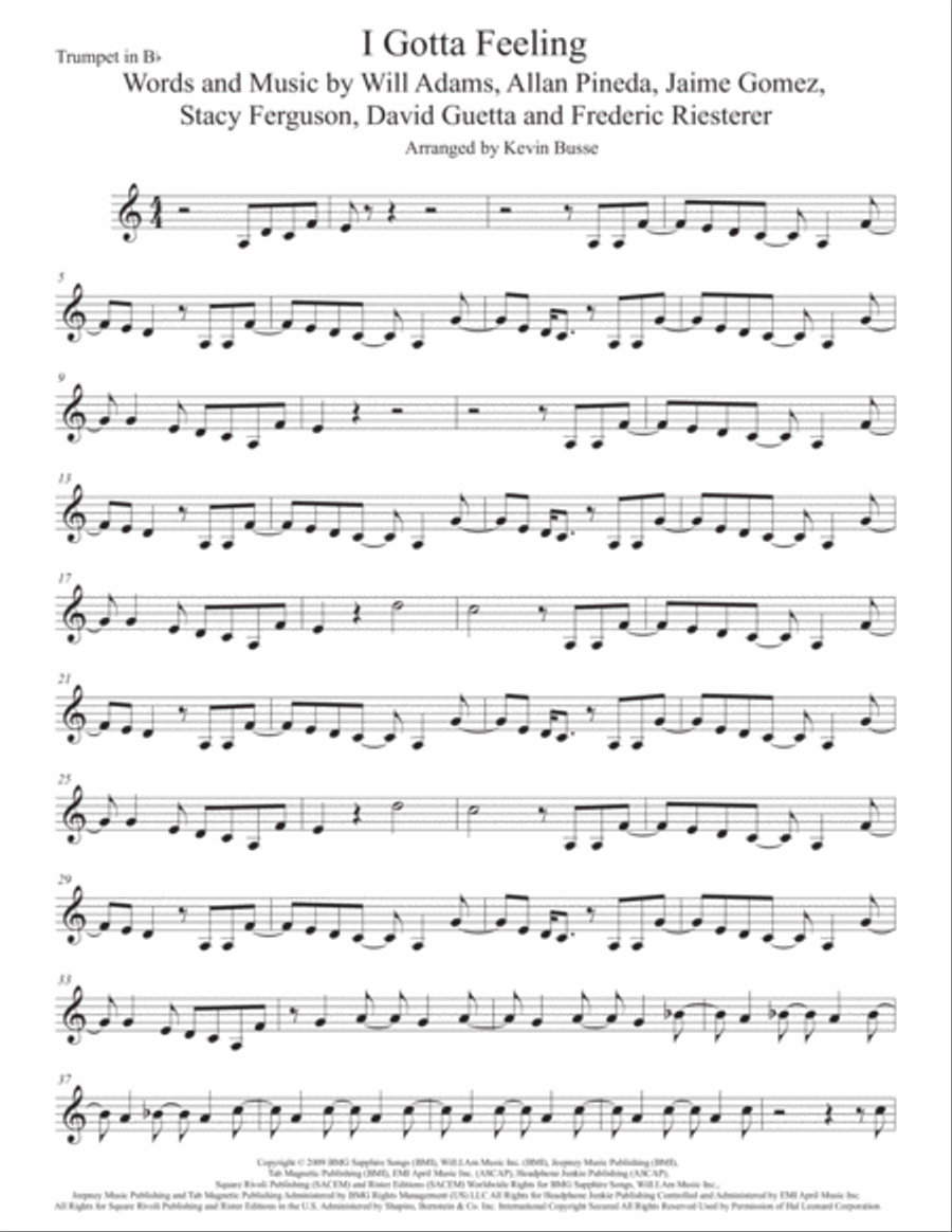 I Gotta Feeling Trumpet Solo scores gallery preview page 1
