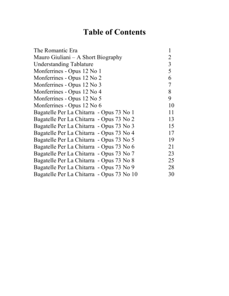 Mauro Giuliani: Monferrines - Opus 12 Bagatelle Per La Chitarra - Opus 73 In Tablature and Mod