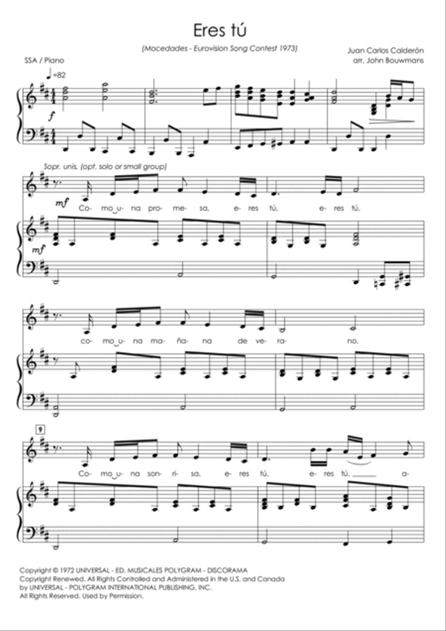 Eres Tu/touch The Wind SSA scores gallery preview page 4