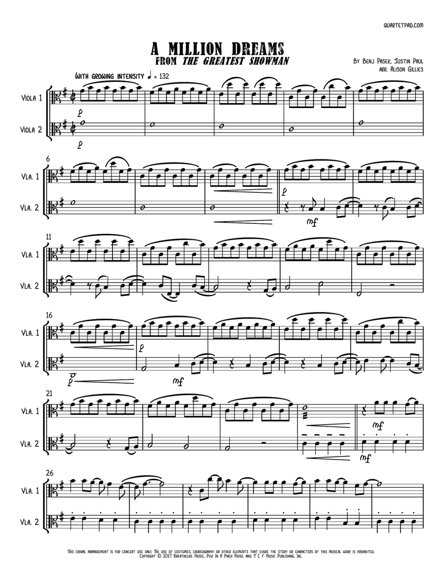 A Million Dreams String Duet scores gallery preview page 1