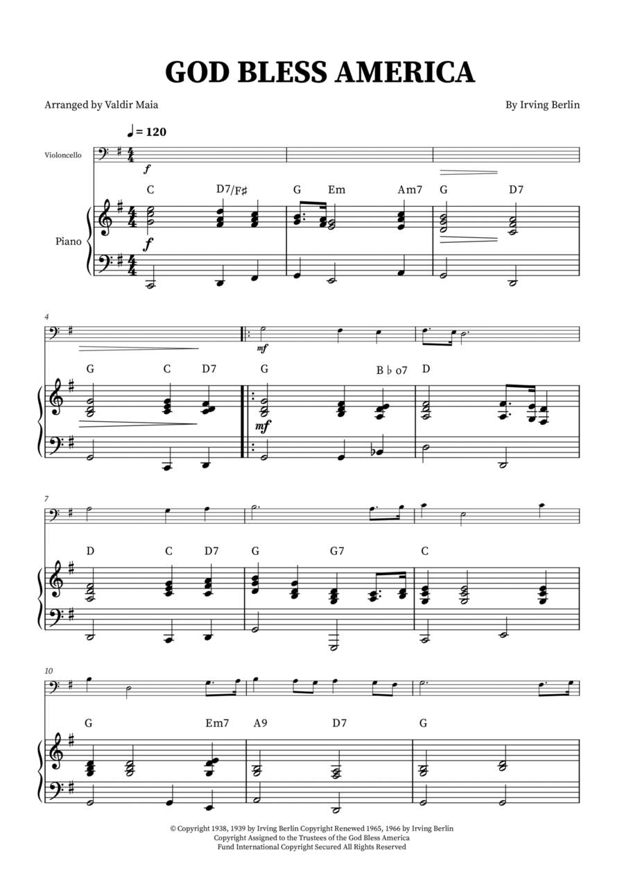 God Bless America ® Piano scores gallery preview page 1
