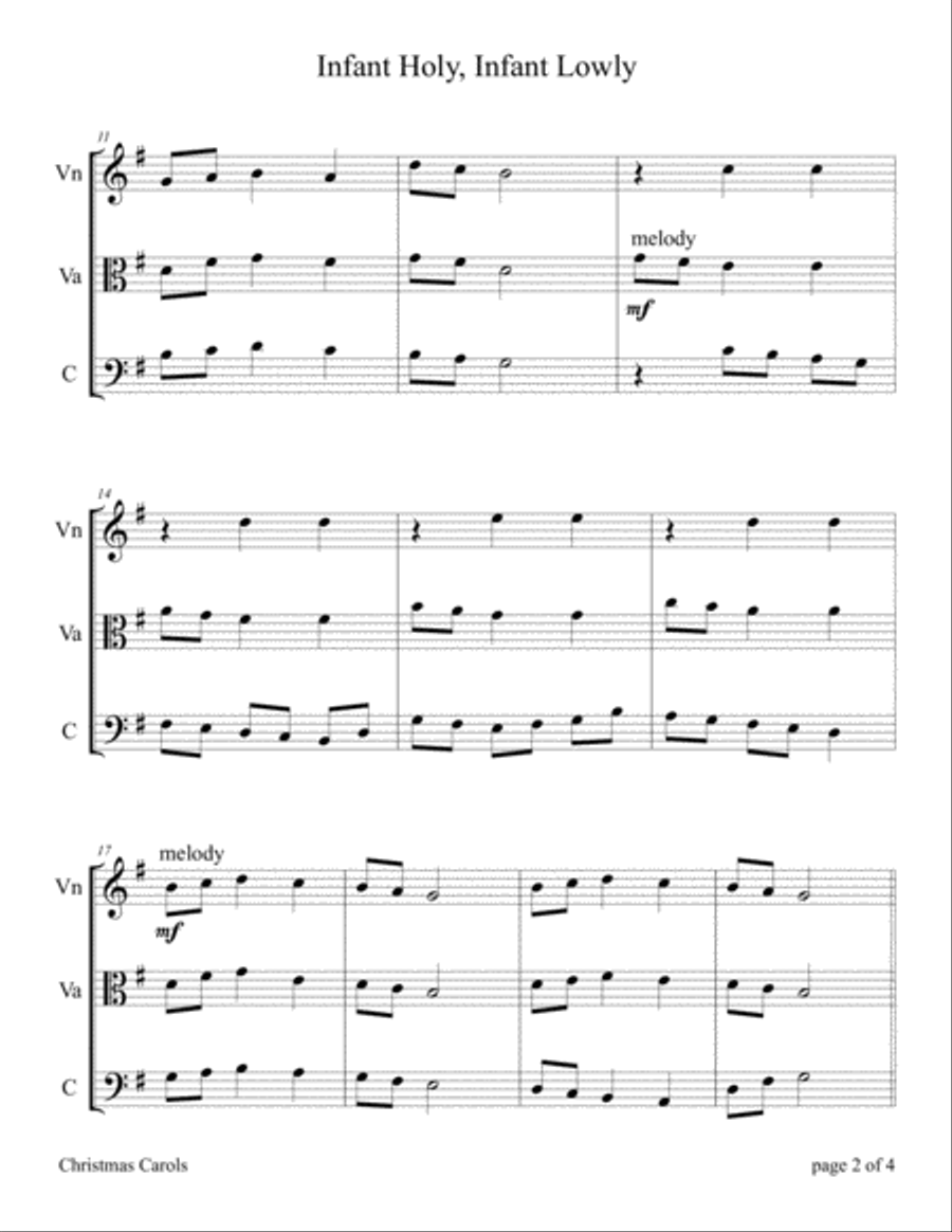 Infant Holy, Infant Lowly (for String Trio – Violin, Viola, and Cello) String Trio scores gallery preview page 4