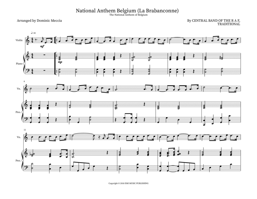 National Anthem Belgium (La Brabanconne) String Duet scores gallery preview page 1