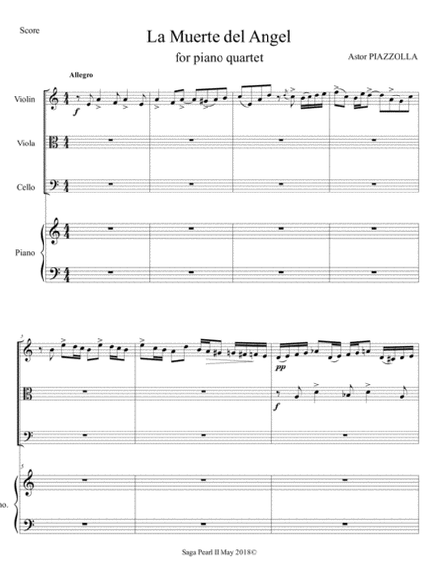 Astor Piazzolla - Tango "La Muerte del Angel" arr. for piano quartet (score)