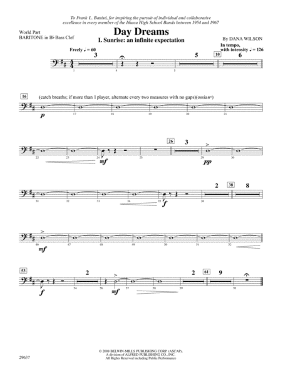 Day Dreams: (World Part) B-flat Baritone B.C. Concert Band scores gallery preview page 1