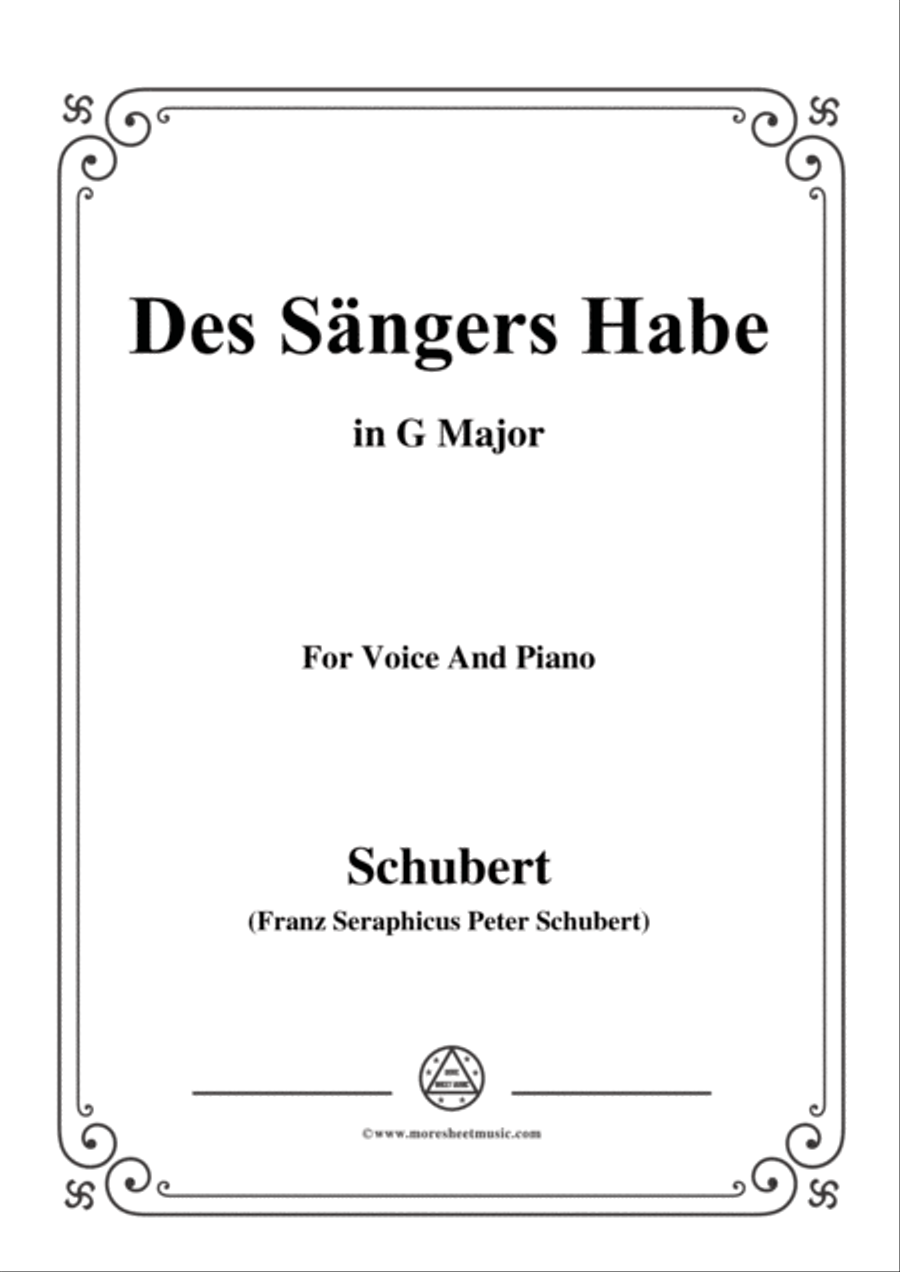 Schubert-Des Sängers Habe,in G Major,for Voice&Piano Voice scores gallery preview page 1