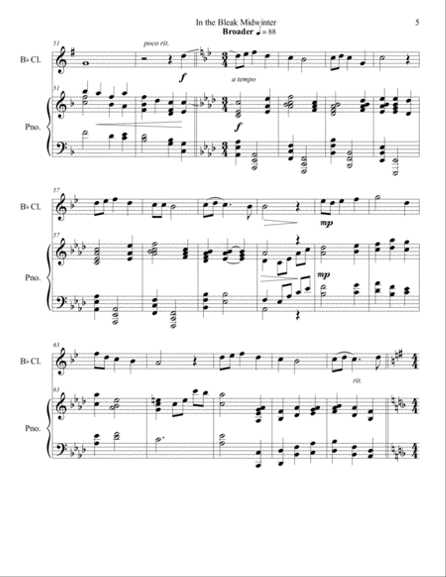 In the Bleak Midwinter (clarinet/piano), arr. Brenda Portman Clarinet Solo scores gallery preview page 5