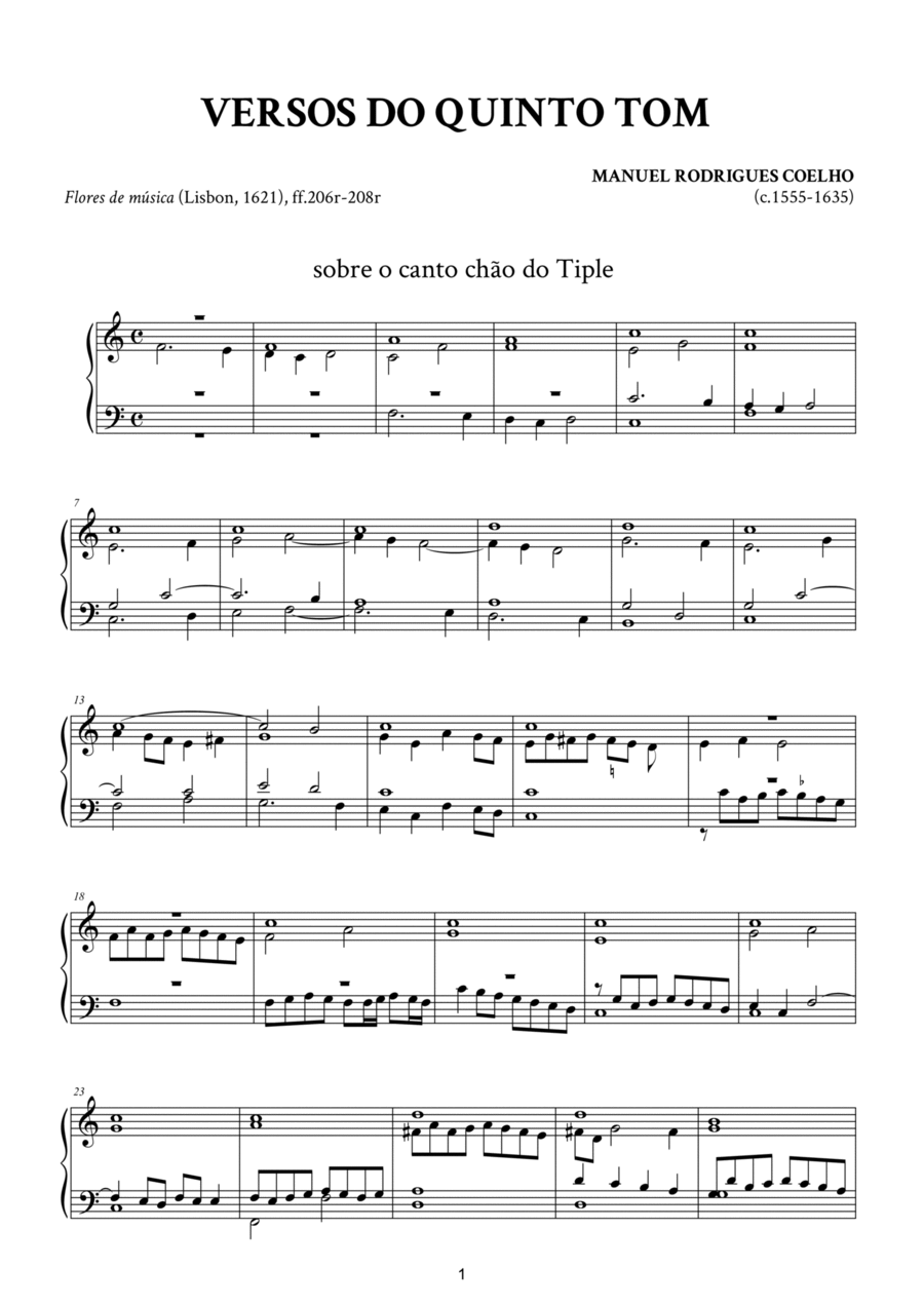 Versos do Quinto Tom Organ Solo scores gallery preview page 1