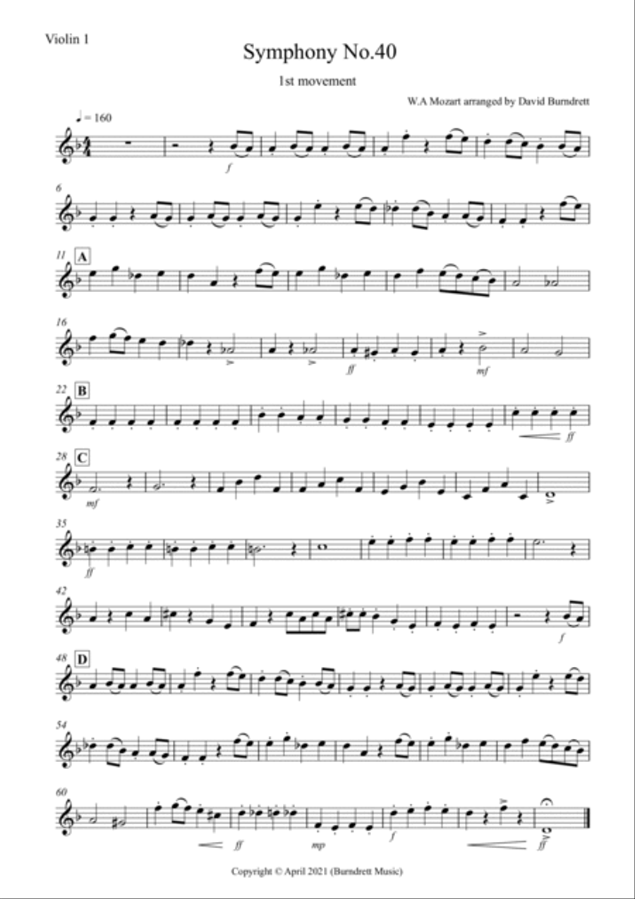 Symphony no.40 (1st Movement) for Violin Trio Violin Solo scores gallery preview page 3