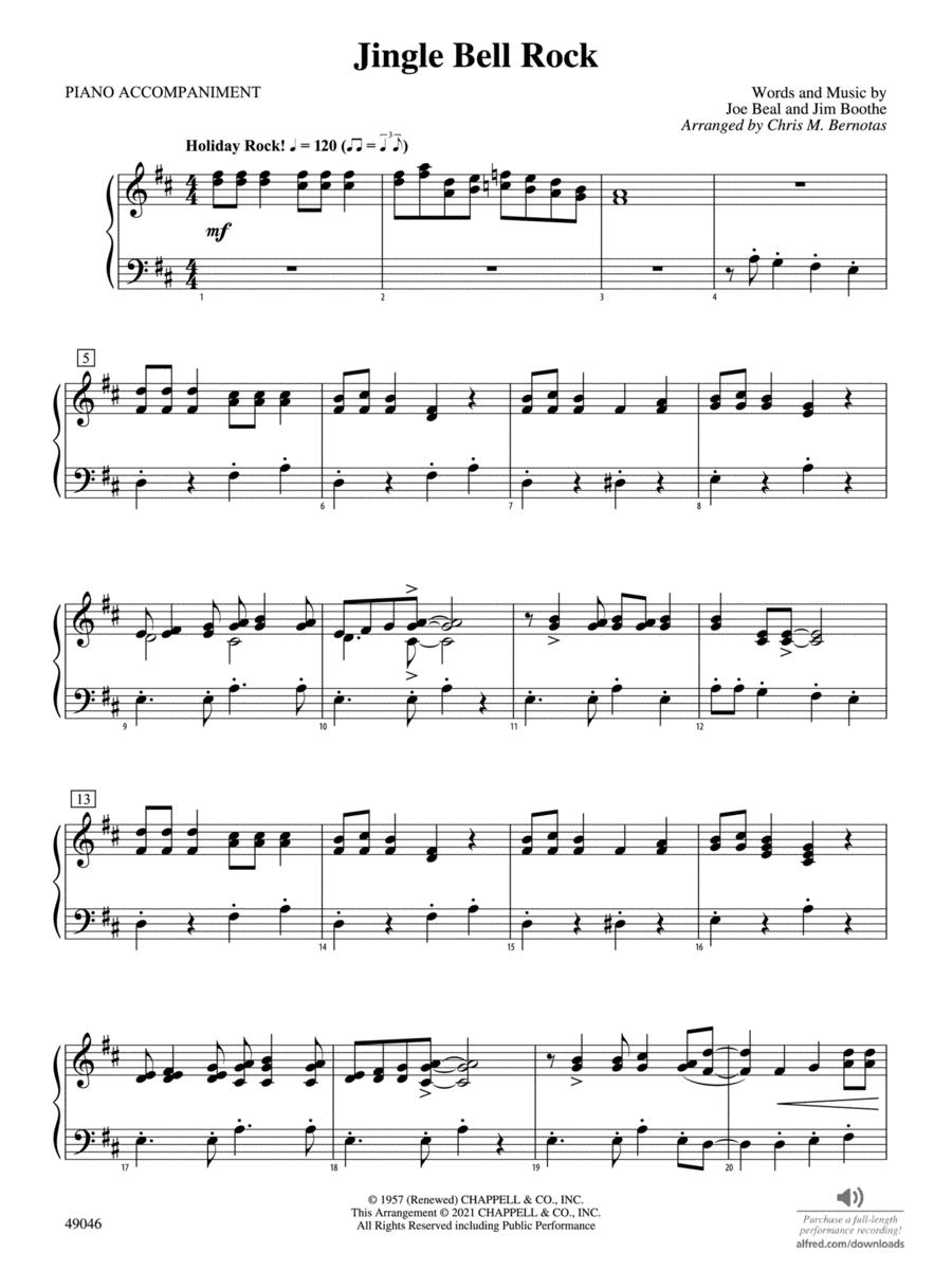 Jingle Bell Rock Piano Accompaniment Orchestra Digital Sheet