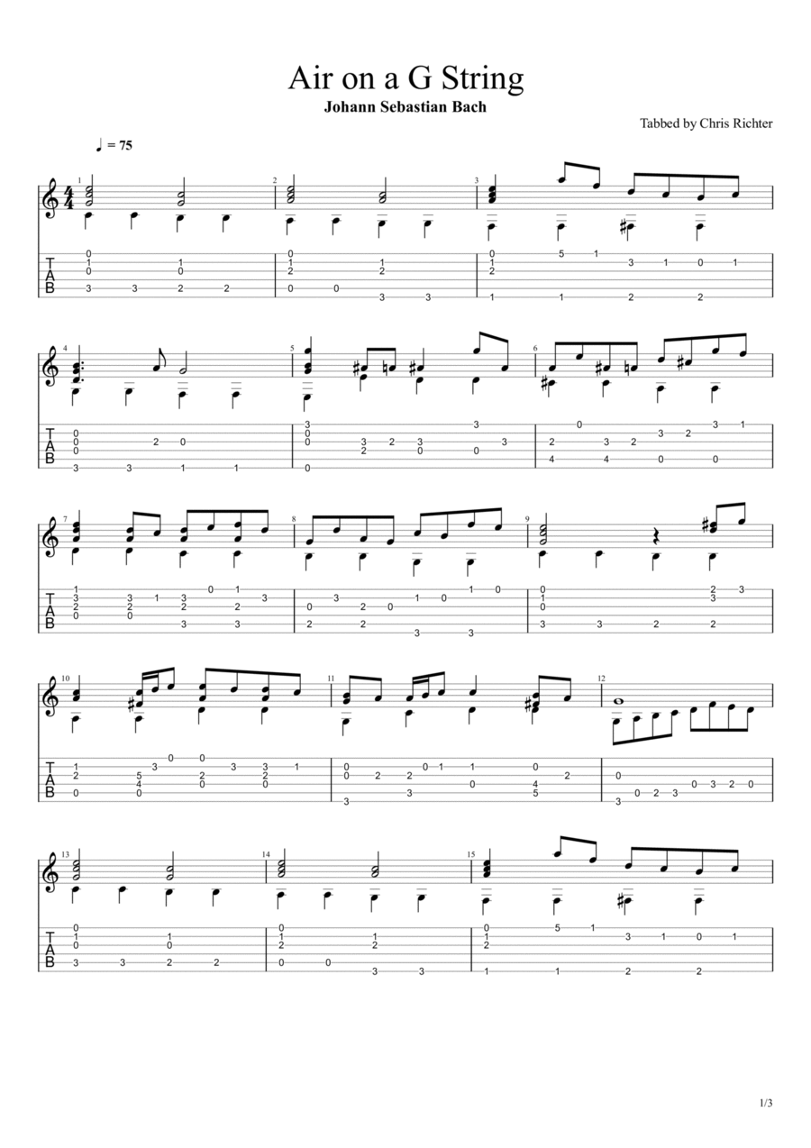Air on a G String (Air from Orchestral Suite No. 3 in D major, BWV 1068) Classical Guitar scores gallery preview page 1