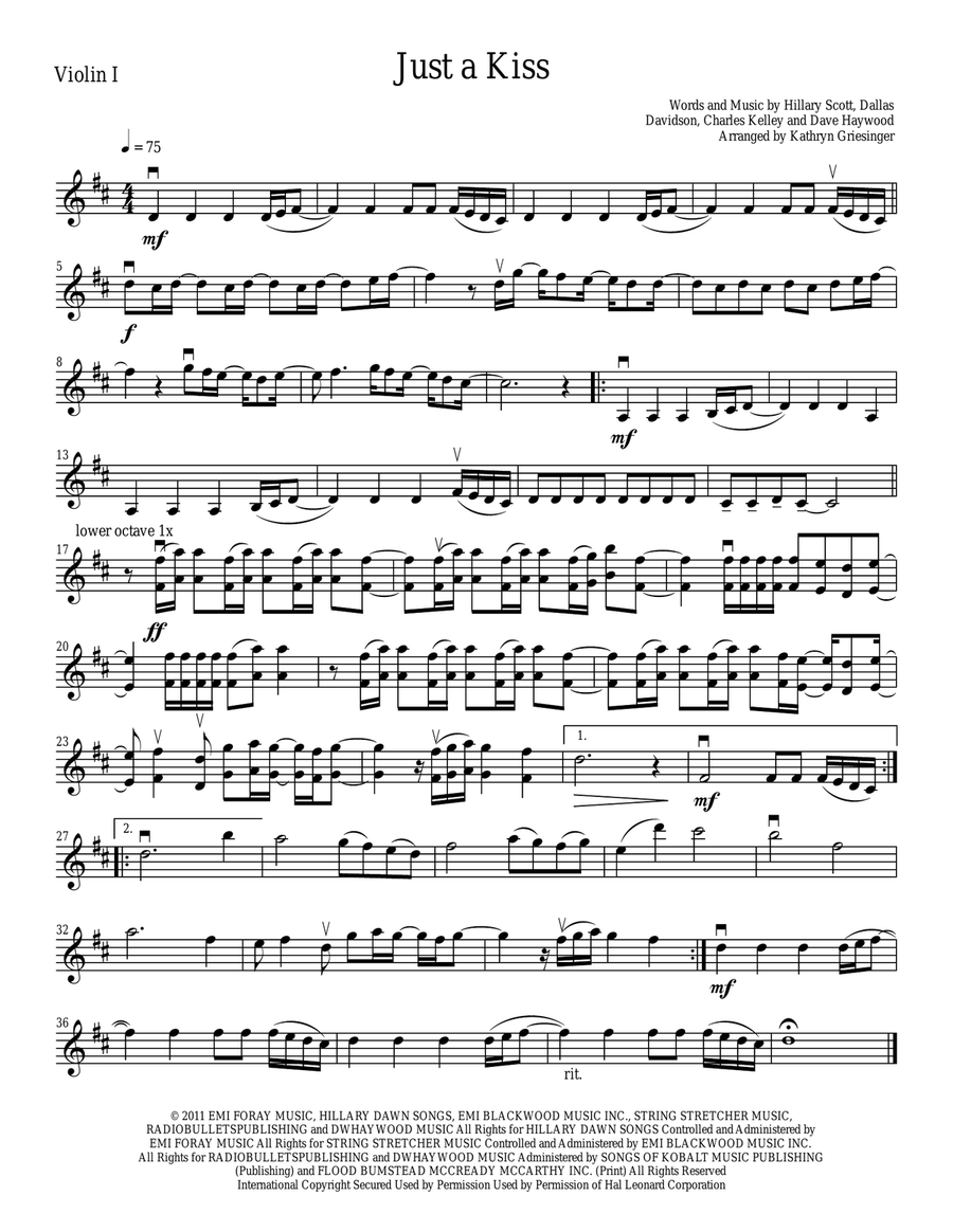 Just A Kiss String Quartet scores gallery preview page 1