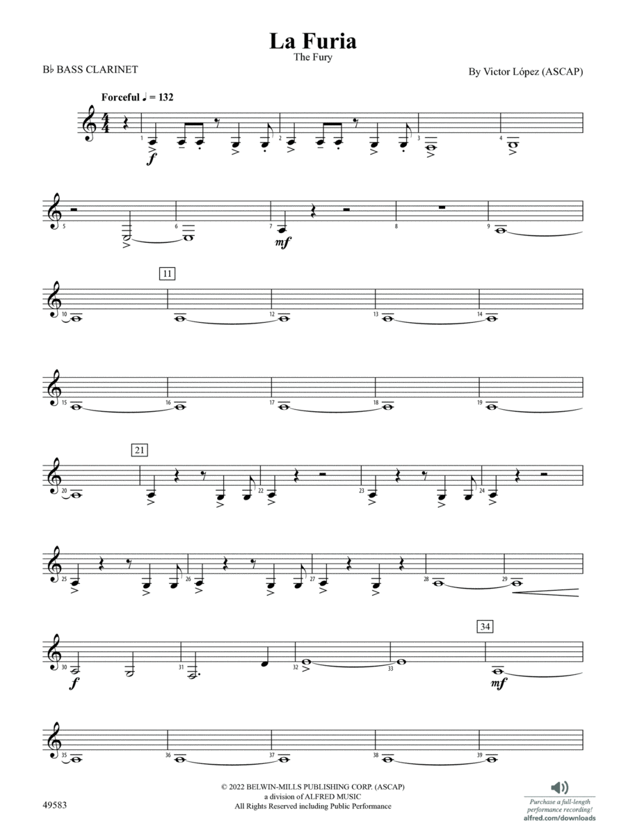La Furia: B-flat Bass Clarinet Concert Band scores gallery preview page 1