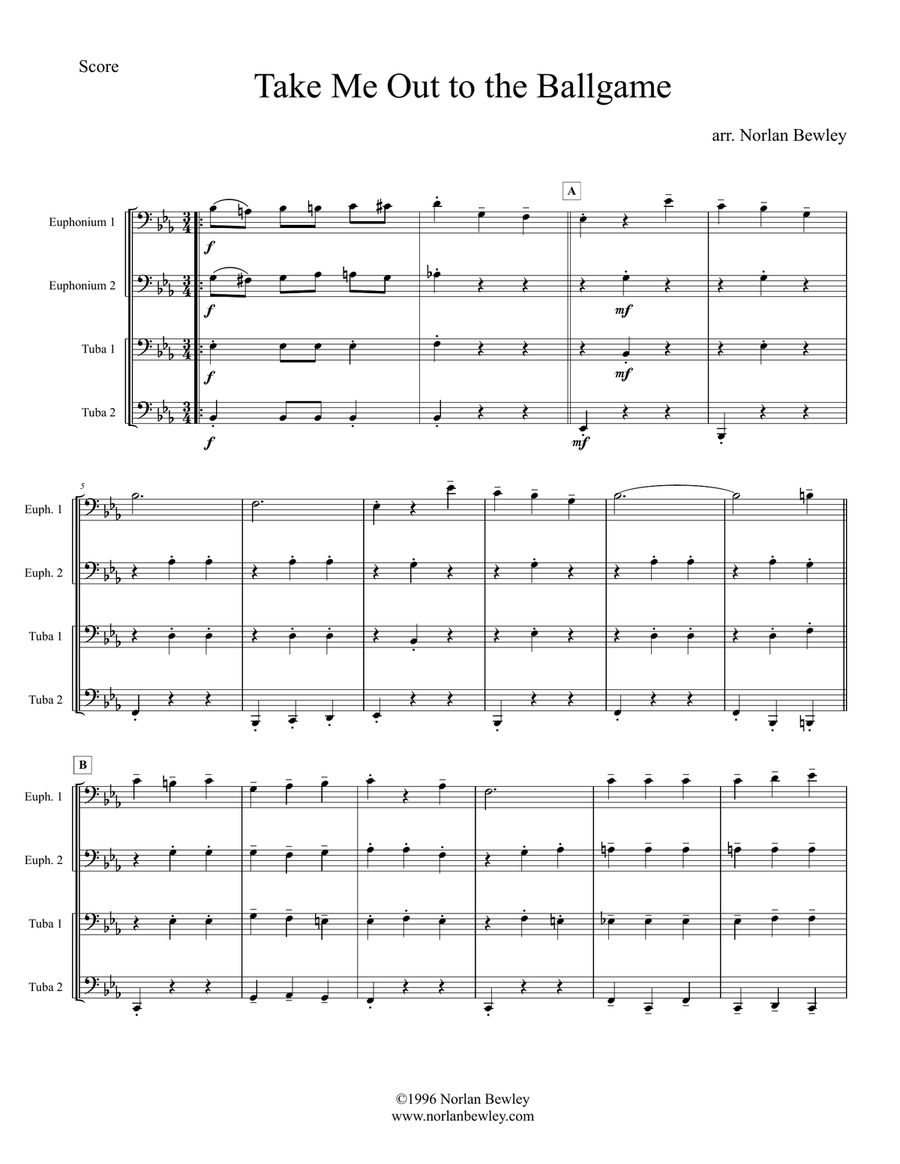 Take Me Out To The Ballgame - Tuba/Euphonium Quartet Brass Ensemble scores gallery preview page 1