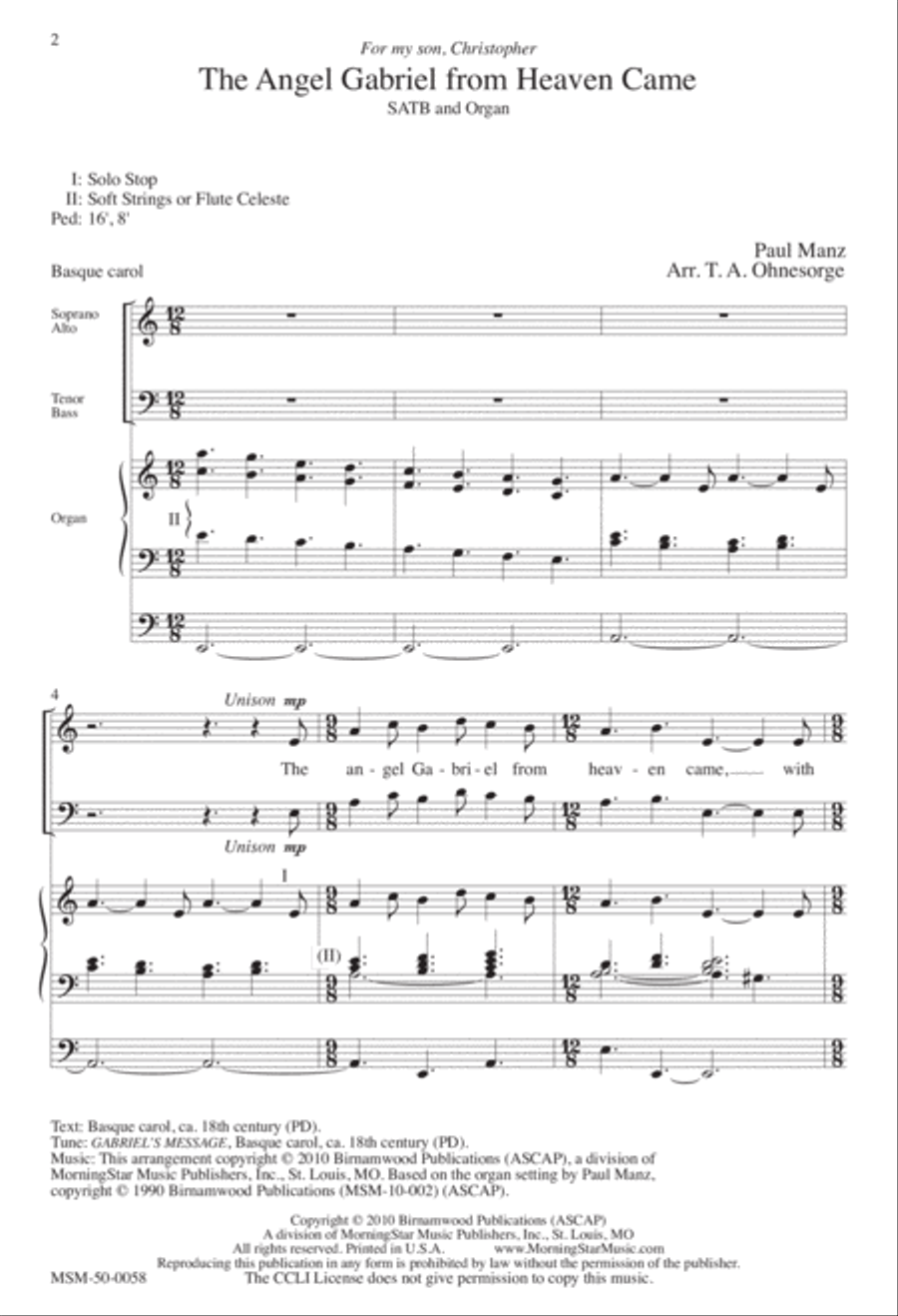 The Angel Gabriel from Heaven Came 4-Part scores gallery preview page 1