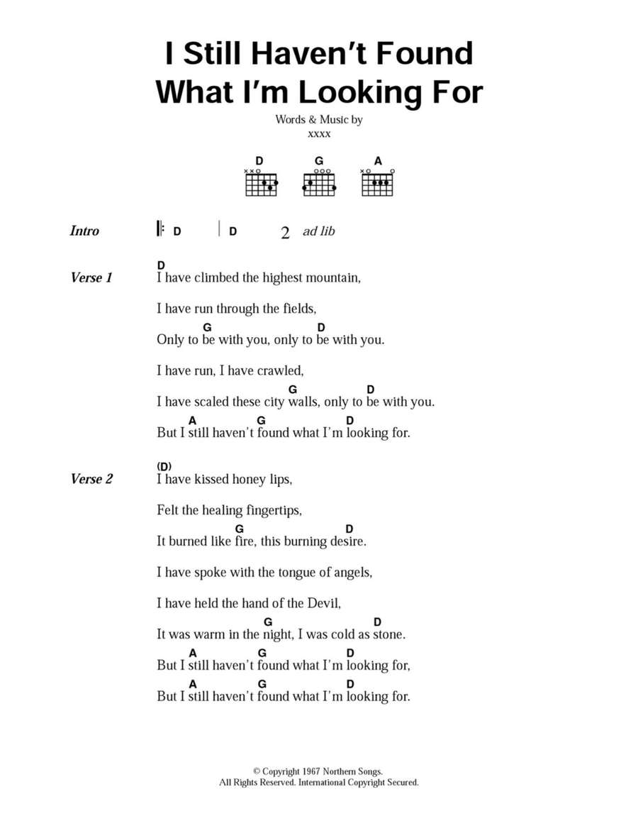 I Still Haven't Found What I'm Looking For Acoustic Guitar scores gallery preview page 1
