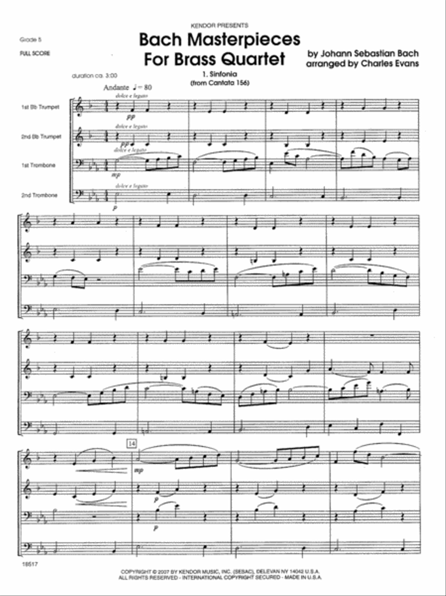 Bach Masterpieces For Brass Quartet Baritone Horn scores gallery preview page 2