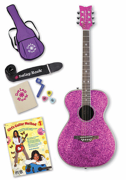 Daisy Rock Girl Guitars: Pixie Acoustic Guitar Starter Pack (Pink Sparkle)