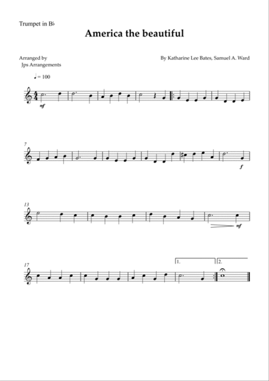 America The Beautiful - duet for Trumpet and Trombone Brass Duet scores gallery preview page 2