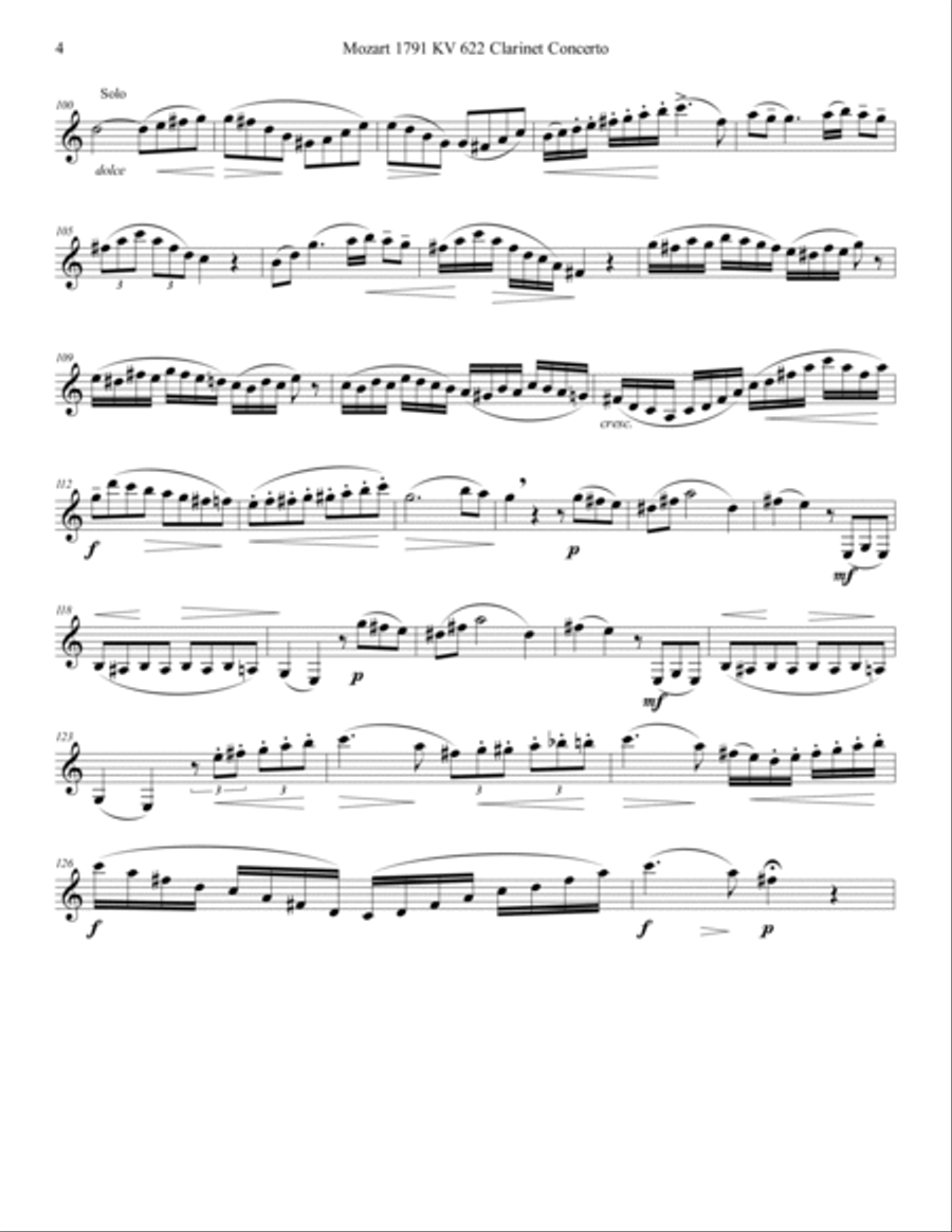 Mozart 1791 KV 622 Clarinet Concerto in A Solo Part Only A Clarinet scores gallery preview page 4
