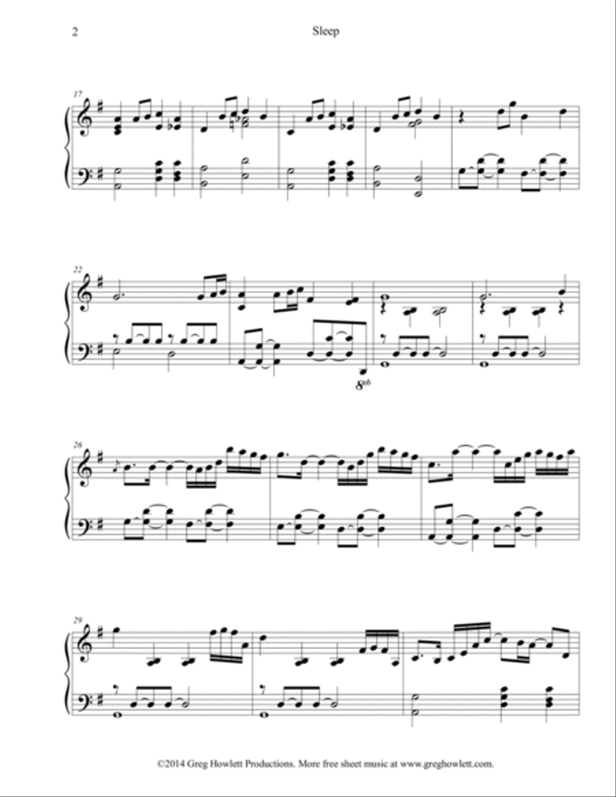 Sleep (with Away in a Manger) Piano Solo scores gallery preview page 2