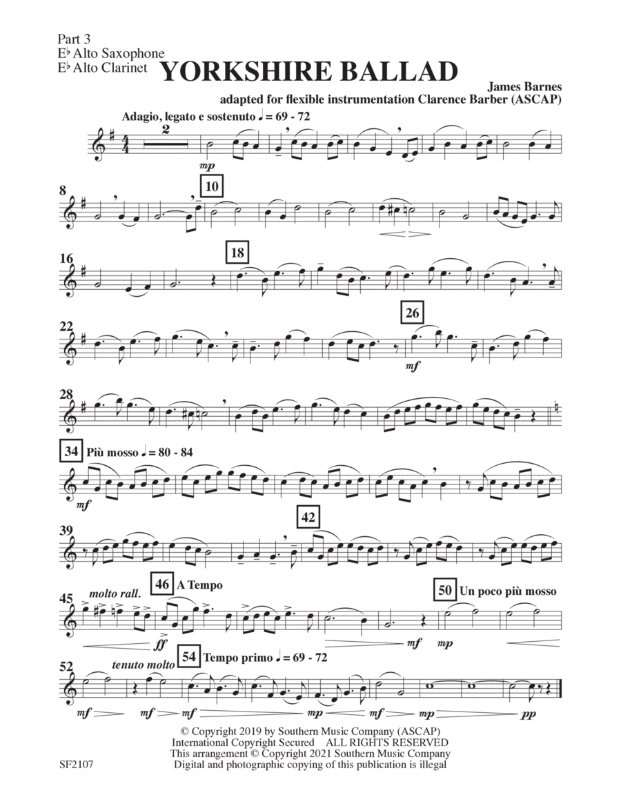 Yorkshire Ballad, 2nd Edition - Alto Sax 3 Concert Band scores gallery preview page 1