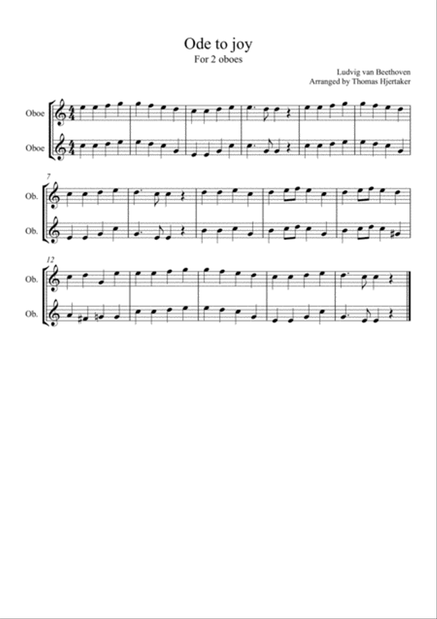 Ode to joy, for 2 oboes/flutes/saxophones Woodwind Ensemble scores gallery preview page 1