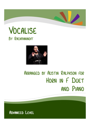 Book cover for Vocalise (Rachmaninoff) - horn in F duet and piano with FREE BACKING TRACK